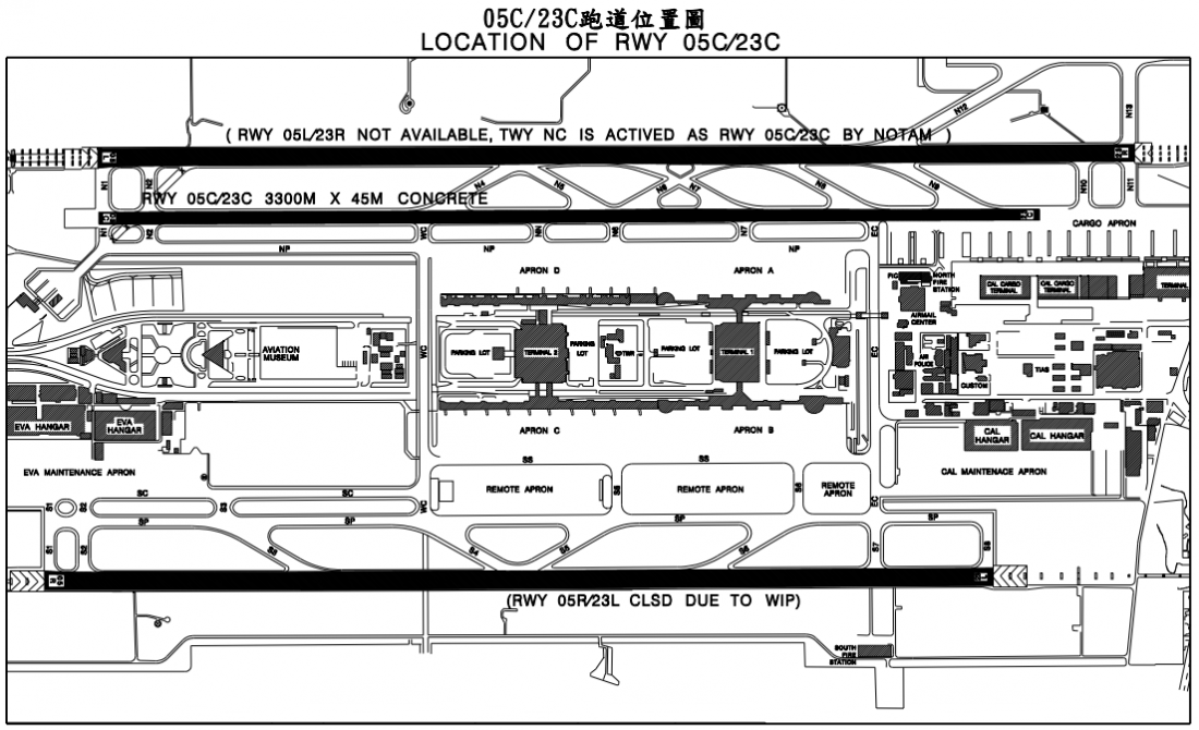 台北桃园国际机场05r/23l跑道因施工关闭及备用起飞跑道相关资讯